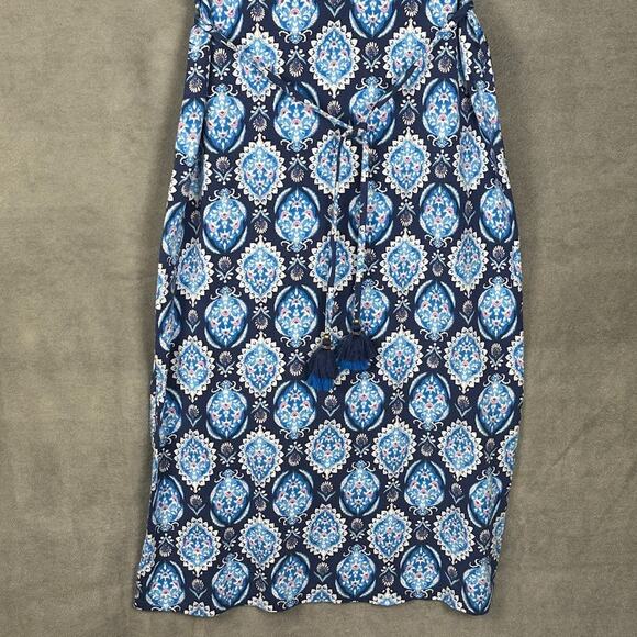 J Jill Dress Womens Small Petite Blue Floral Stretch Midi Resort Preppy Beach - Picture 3 of 15